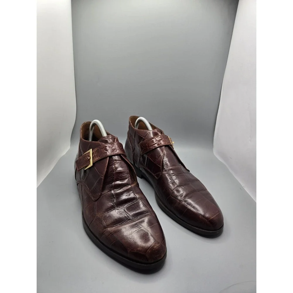 Stacy Adams Men's Brown Croc Embossed Leather Monk‎ Strap Chukka Boots Size 8M